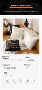 Detail view of gold moon foil stamped pillowcase with dimensions and fabric specs