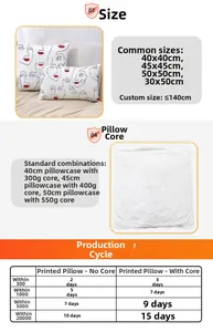 Detailed size guide for celestial gold foil pillowcase with cushion insert options