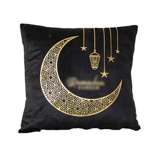 Ramadan moon and stars gold foil black velvet throw pillow case for home decor