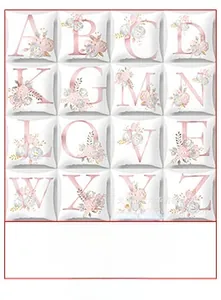 Grid view showing a variety of floral alphabet print peach skin pillowcases in white