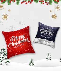 Close-up of peach skin fabric texture on Christmas pillow cover with reindeer pattern