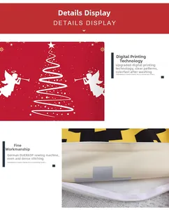 Makro-Detail von digitalem Weihnachtsbaum-Druck und feinen Nähten auf Kissenbezug in Rot