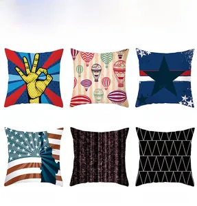 Detail view of six geometric and abstract patterned square throw pillow cover designs