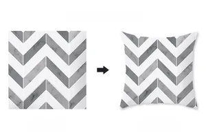 Detail of custom pillowcase showing grey marble texture and chevron geometric design
