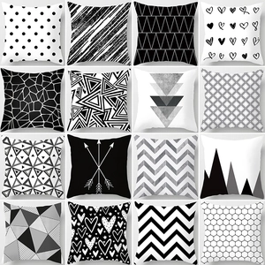 Modern Geometric Abstract Decorative Pillow Cover Peach Skin Fabric Nordic Sofa Cushion Case Black White Printed Home Decor
