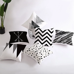Modern minimalist black and white geometric cushion covers set of 6 for sofa decor