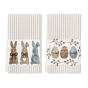 Easter microfiber kitchen towels with floral bunnies and decorative eggs prints