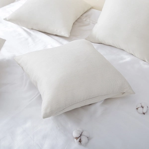 Square beige textured linen pillow insert with 3D PP cotton filling and hidden zipper