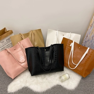 Mode Motif Crocodile Cuir PU Sac Fourre-Tout Pour Femmes Minimaliste Grande Capacité Trajet Sac à Épaule Style Urbain Sac de Shopping
