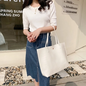 Sac fourre-tout blanc motif crocodile pour femme, grand sac à main minimaliste de shopping