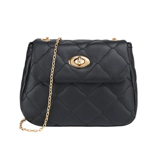 Classic black quilted small bag for women with gold metal chain and oval twist lock
