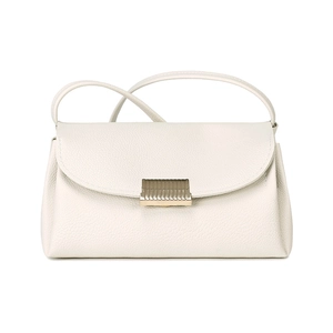 White lychee pattern leather crossbody bag with elegant gold metal buckle closure