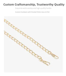 Detail of a custom golden metal chain with frosted finish and smooth lobster clasps