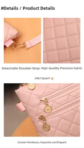 Details der rosa Stepptasche mit abnehmbarem Gurt und doppelten Metallreißverschlüssen