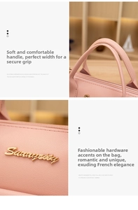 Detail der rosa Kunstledertextur und des goldenen Sunnycity-Logos auf der Handtasche