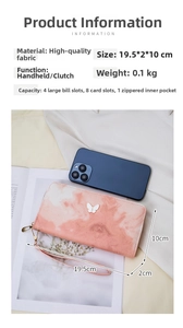 Detail view of the pink marble textured wallet showing internal card slots and compartments