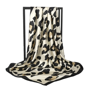 Leopard Print Square Scarf Satin Faux Satin Large Hair Head Scarf Wrap For Women Elegant Fashion Soft Satiny