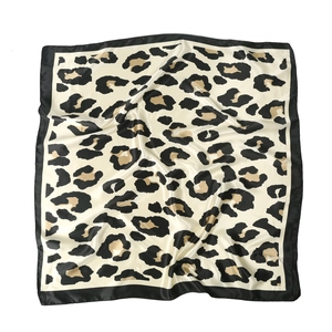 Classic leopard print silk satin square scarf with black border and lustrous finish