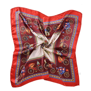 Women Vintage Carriage Floral Print Satin Square Scarf Large Simulated Silk Fashion Shawl Wrap Hijab Headscarf For Lady Office Party