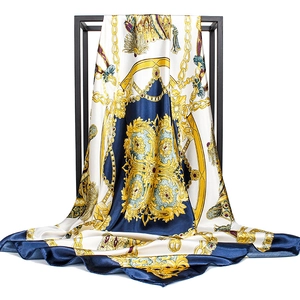 Foulard Carré Pour Femme Satin Satin Synthétique Imprimé Baroque Motif Chaîne De Cheval Mode Classique Hijab Enveloppe Douce