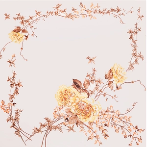 Floral satin square scarf featuring vintage rose print and elegant vine patterns