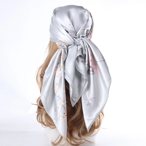 Women Square Satin Satin Scarf Floral Paisley Printed Large Headscarf Hijab Elegant Neck Wrap Hair Band