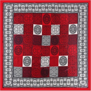 Classic Chinese style 90x90cm satin silk scarf with vintage palace pattern and floral border