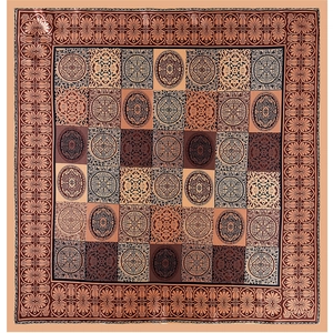 Vintage 90cm satin square silk scarf featuring classic earth-tone floral print and patterns