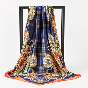 Women Square Scarf Retro Paisley Floral Print Satin Satin Like Headscarf Fashion Neck Wrap Accessory