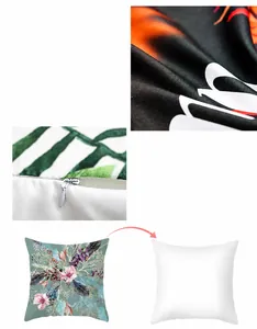 Détail de la taie d'oreiller fleurie montrant la peau de pêche et le zip invisible