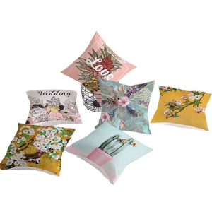 Floral print decorative pillowcases featuring Love and Wedding themes for home decor
