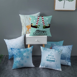 Christmas snowflake reindeer pillowcases in ice blue and white tones for home decor