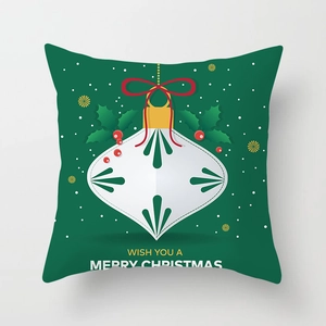 Square green Christmas pillow cover with white ornaments and Merry Christmas text