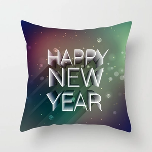 Detail of square pillowcase with 3D Happy New Year text and snowflake print on gradient cover