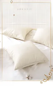 Close-up of beige polyester cushion cover showing detailed linen-like woven texture