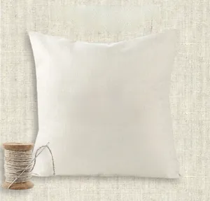 Close-up of square white polyester pillowcase with fine texture for custom DIY printing