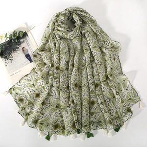 Bohemian Paisley Print Scarf Shawl Lightweight Polyester Voile With Tassel Fringe Sun Protection For Women Casual Elegant