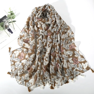 Heart Print Scarf For Women Voile Shawl With Tassels Bohemian Style Lightweight Fashionable Neck Wrap