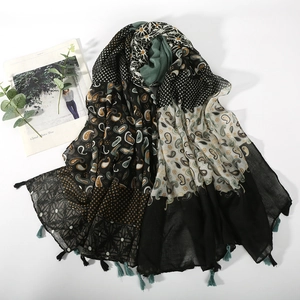 Paisley Patchwork Print Scarf Shawl Polyester Voile Retro Bohemian Lightweight With Tassels Women Fashion Wrap