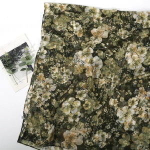 Elegant olive green floral bali gauze scarf for women with vintage botanical pattern