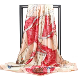 Satin Square Scarf Imitation Satin Chain Print Baroque Paisley Pattern Headscarf Hijab For Women Fashion Accessory Smooth