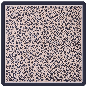 Foulard en soie 70cm à imprimé léopard avec bordure bleu marine et motif animal chic
