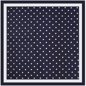 Foulard en soie bleu marine à pois blancs avec bordure décorative contrastée chic