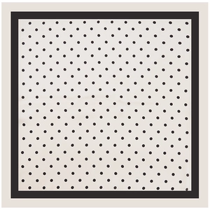 Carré de soie à pois noirs et bordure noire large, vue à plat de style français