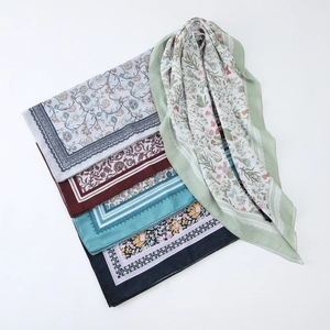Floral printed voile square scarf collection with elegant botanical patterns for women