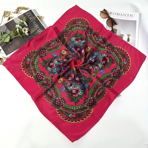 Fuchsia ethnic floral square scarf with intricate paisley patterns on white background
