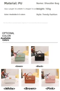 Detailed size parameters and color options for the fashion PU leather shoulder bag