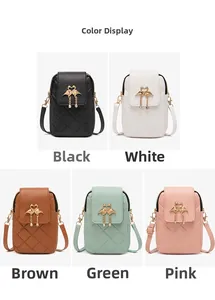 Detailed color selection display of quilted crossbody phone bags with flamingo charms