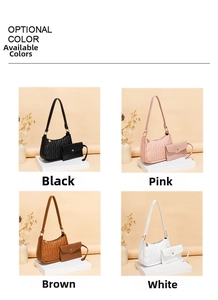 Detailed four-color grid showing V-quilted underarm bags in black, pink, brown, and white