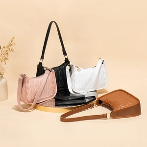 Women Quilted Underarm Bag With Small Pouch Faux Leather Chevron Shoulder Bag Fashion Solid Color Casual Hobo Bag Purse